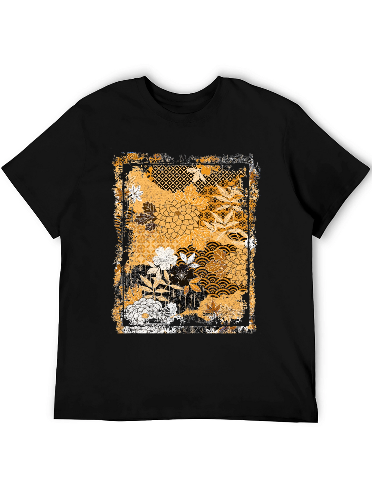 Floral Pattern Graphic Tee - Black