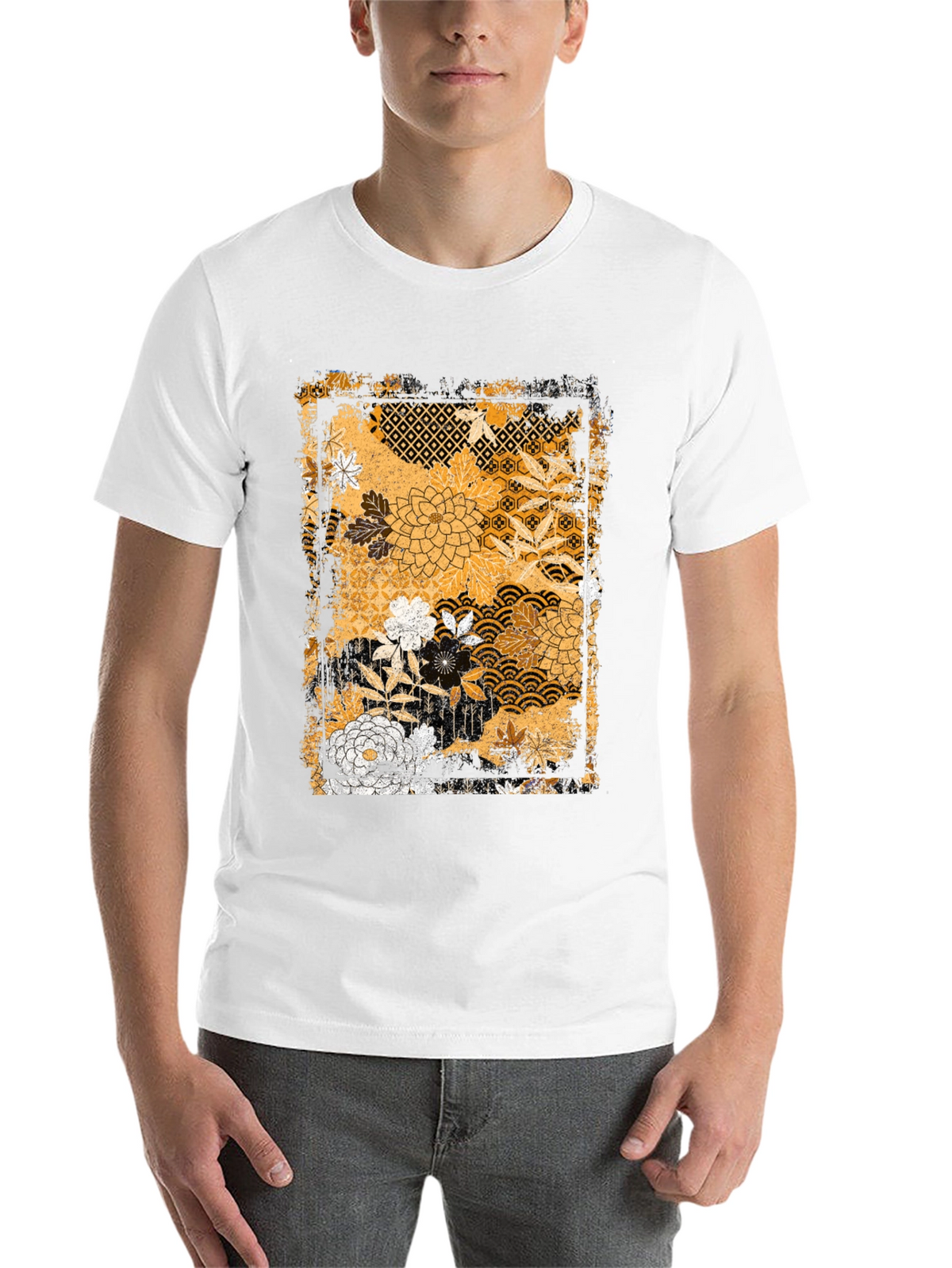Floral Pattern Graphic Tee - Black