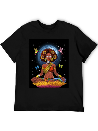 Meditating Woman Graphic Tee - Celestial Zen Style