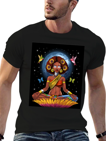 Meditating Woman Graphic Tee - Celestial Zen Style