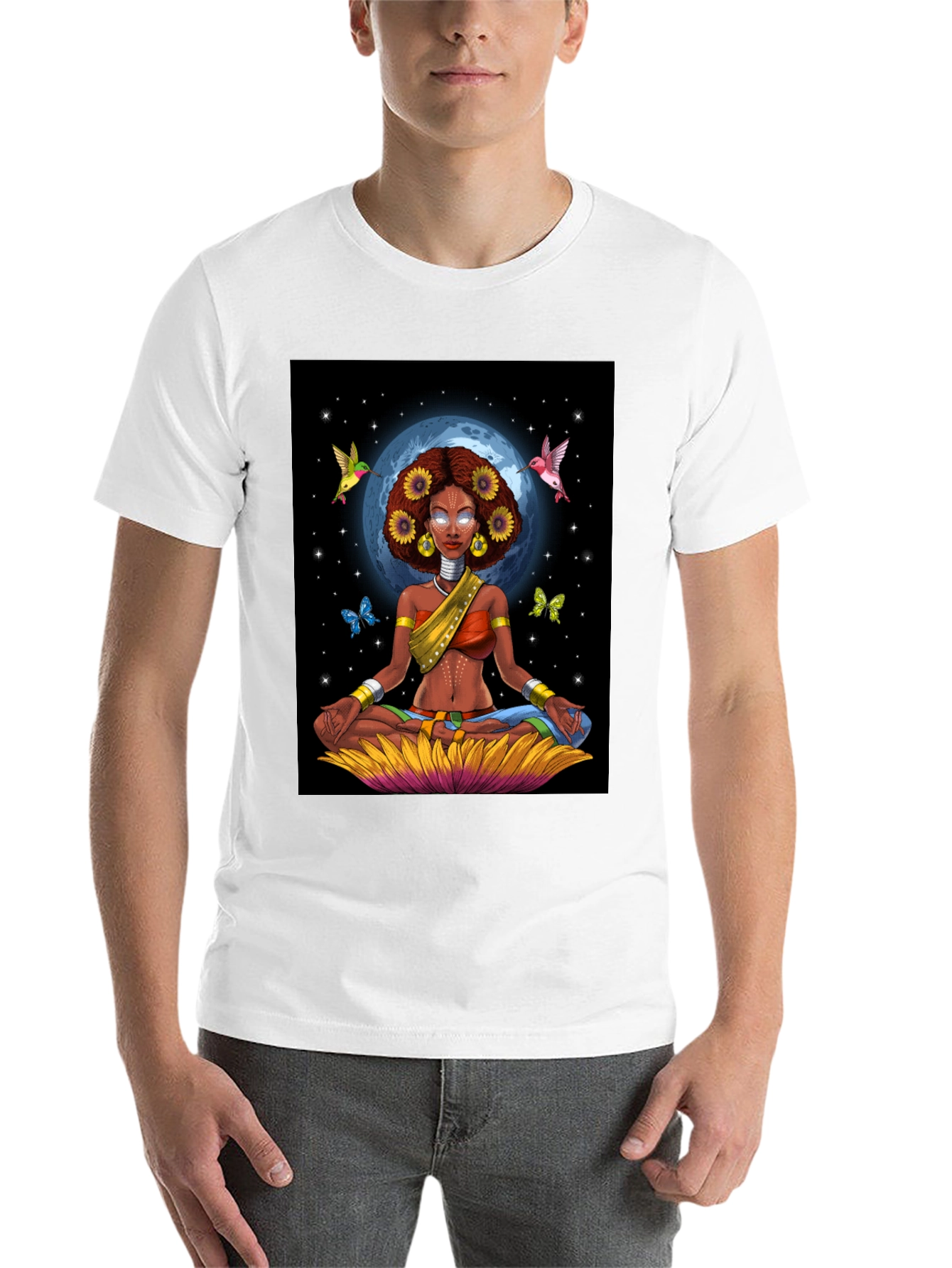 Meditating Woman Graphic Tee - Celestial Zen Style