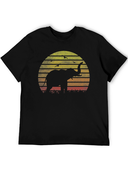 Elephant Sunset Graphic Tee - Black Cotton T-Shirt