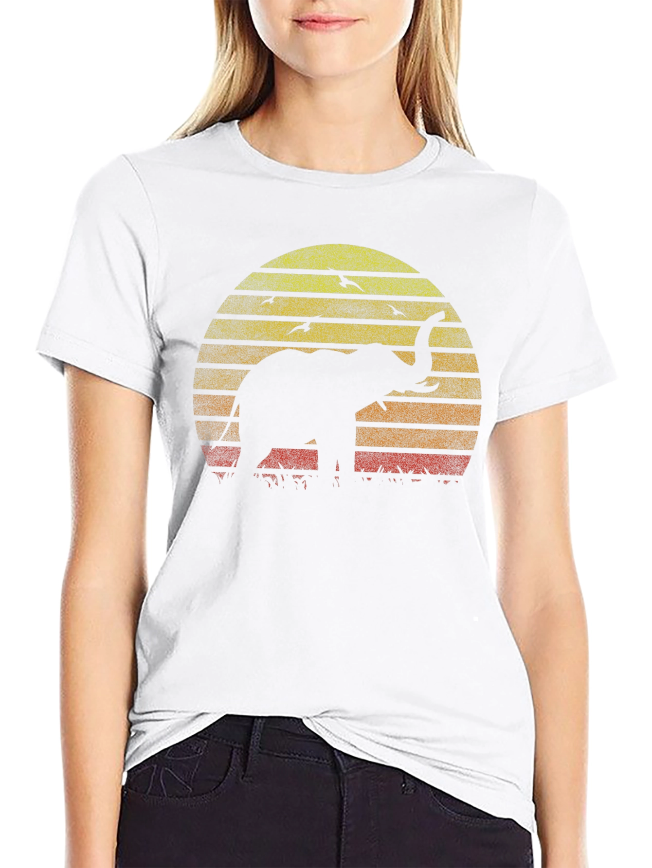 Elephant Sunset Graphic Tee - Black Cotton T-Shirt