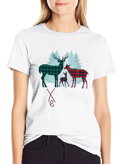 Dear Family Plaid Deer Christmas T-Shirt