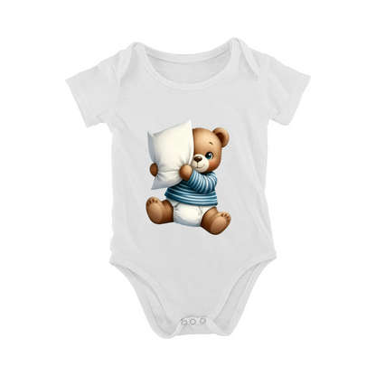 Cozy Pillow Hugging Teddy Bear Soft Black Infant Short Sleeve Romper