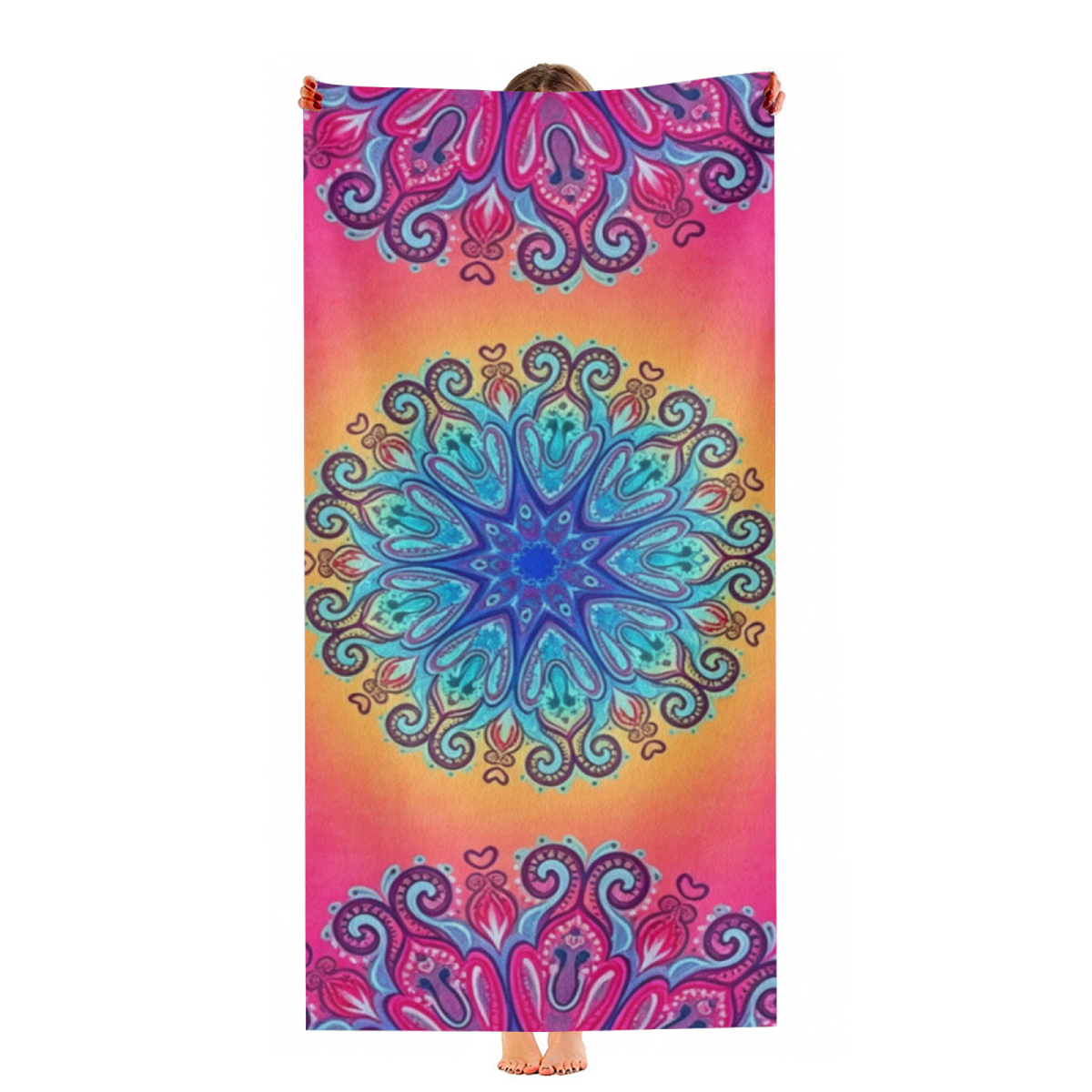 Boho Sunset Mandala Printed Beach Towel, Ultra Soft, Breathable and Super Absorbent for Summer Outdoor