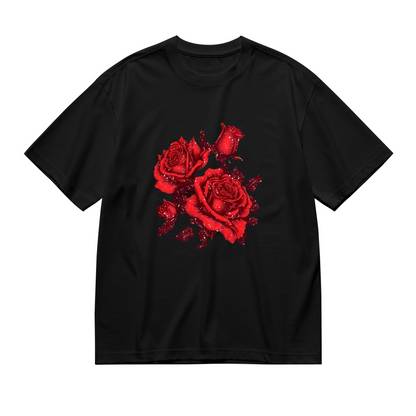 Glowing Red Rose Glitter Dark Background Plus Size Women¡¯s Printed T-Shirt
