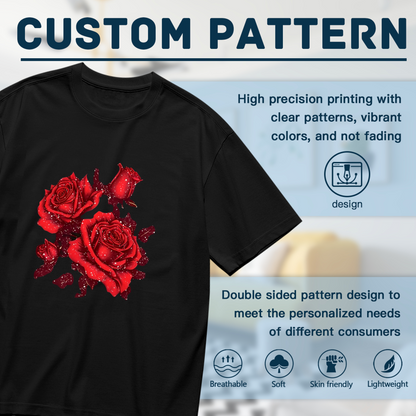 Glowing Red Rose Glitter Dark Background Plus Size Women¡¯s Printed T-Shirt