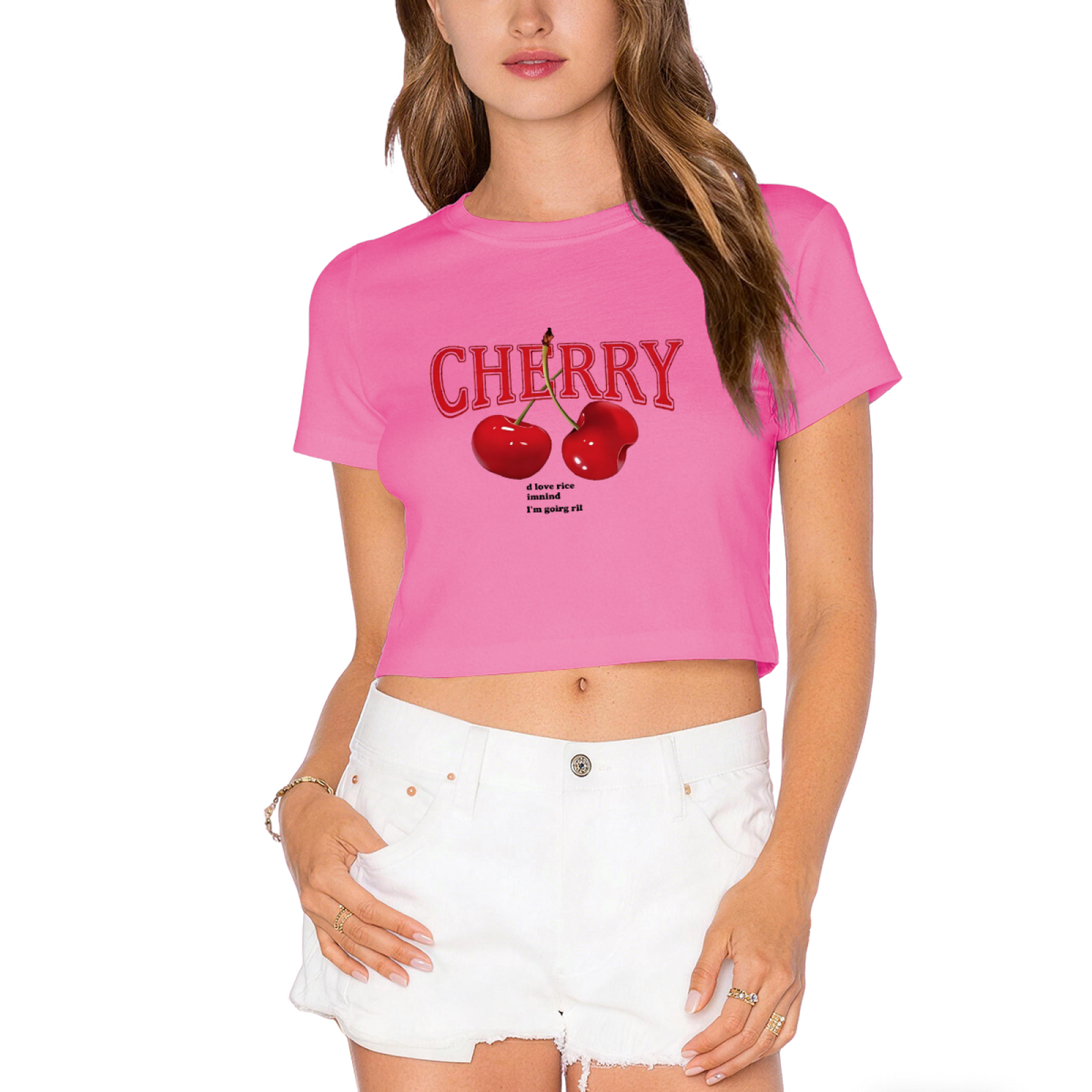 Vintage Cherry Letter Hot Pink Crop Top