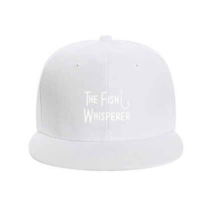 The Fish Whisperer Hook Print Blue Flat Brim Hat, Fishing Enthusiast Casual Snapback