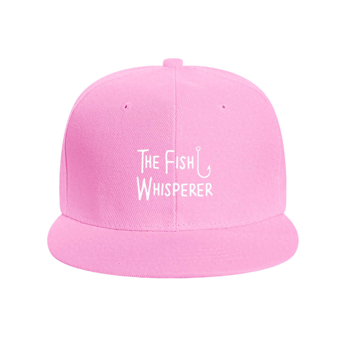 The Fish Whisperer Hook Print Blue Flat Brim Hat, Fishing Enthusiast Casual Snapback