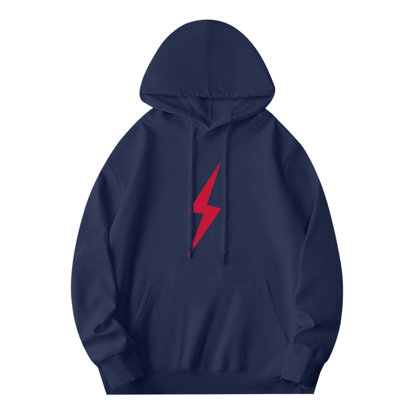 Minimal Red Lightning Logo Navy Hoodie, Simple Stylish Comfort Daily Hoodie For Men