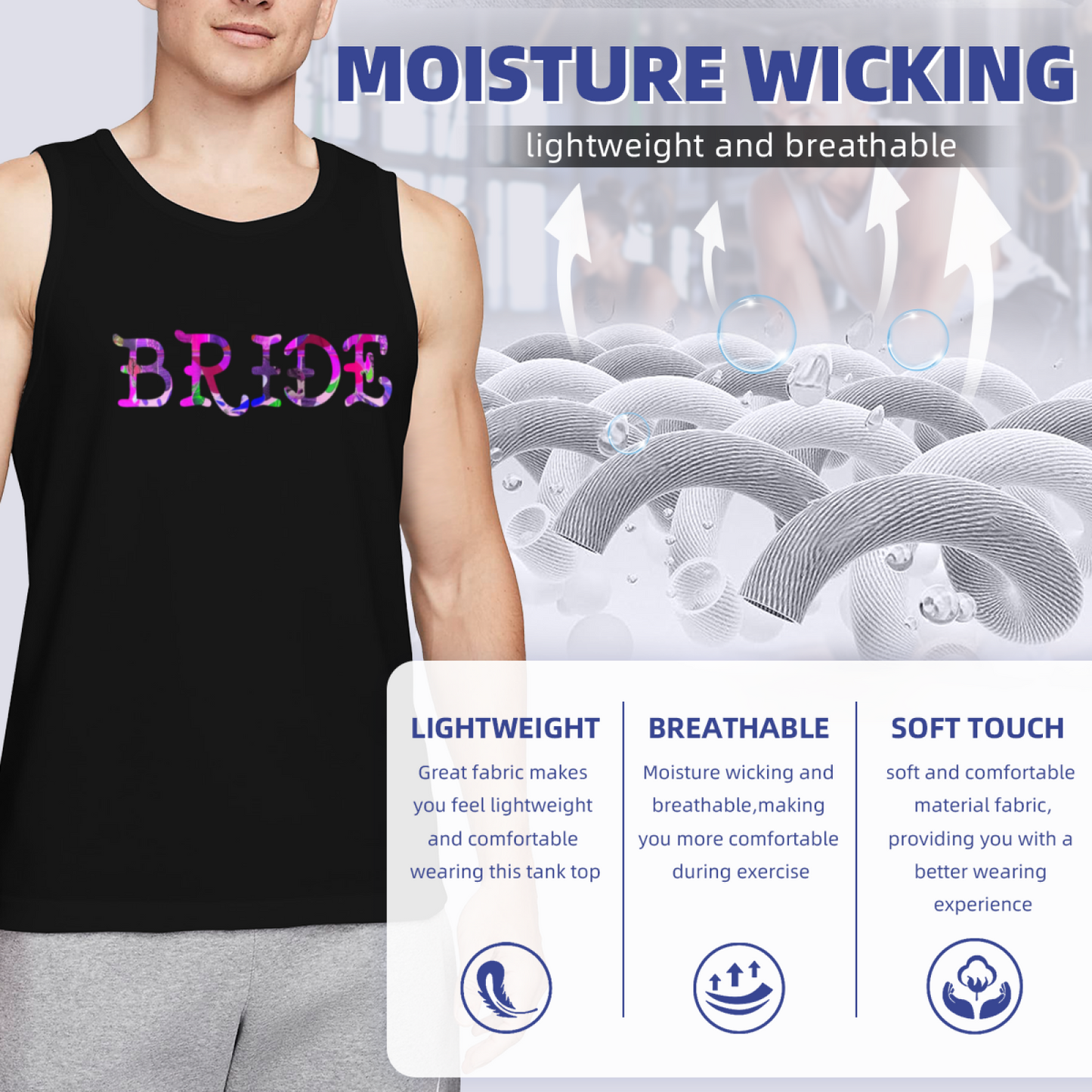 Colorful Tie Dye BRIDE Letter Bachelorette Men¡¯s Casual Tank Top