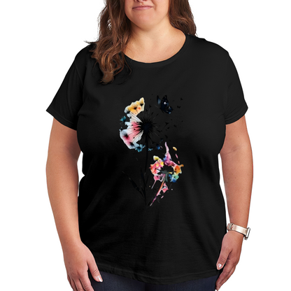 Watercolor Dandelion & Butterfly Art Big Size Women Tee