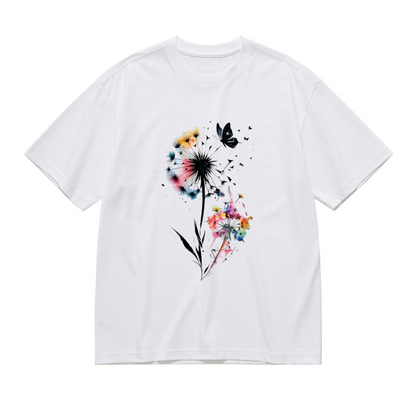 Watercolor Dandelion & Butterfly Art Big Size Women Tee