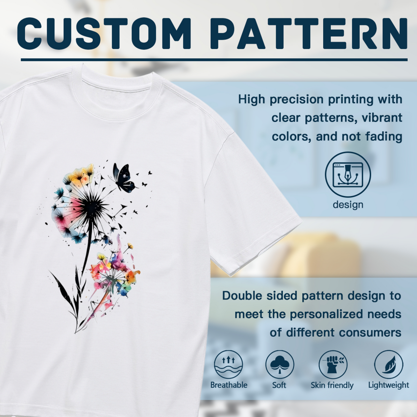 Watercolor Dandelion & Butterfly Art Big Size Women Tee