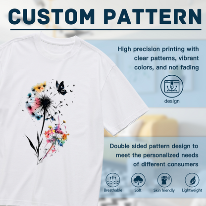 Watercolor Dandelion & Butterfly Art Big Size Women Tee