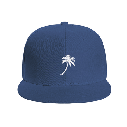 Minimal Palm Tree Graphic Black Flat Brim Snapback Sun Hat, Tropical Beach Streetwear Cap