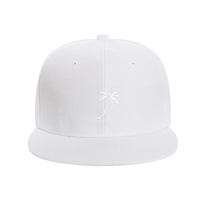 Minimal Palm Tree Graphic Black Flat Brim Snapback Sun Hat, Tropical Beach Streetwear Cap