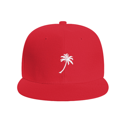Minimal Palm Tree Graphic Black Flat Brim Snapback Sun Hat, Tropical Beach Streetwear Cap