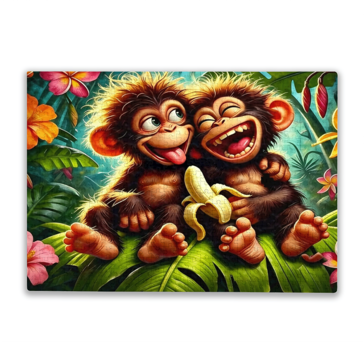 Two Playful Baby Chimps Tropical Jungle Banana Fun Puzzle