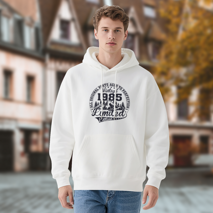 Vintage 1985 Limited Edition Cozy White Hoodie, Retro Comfort Top