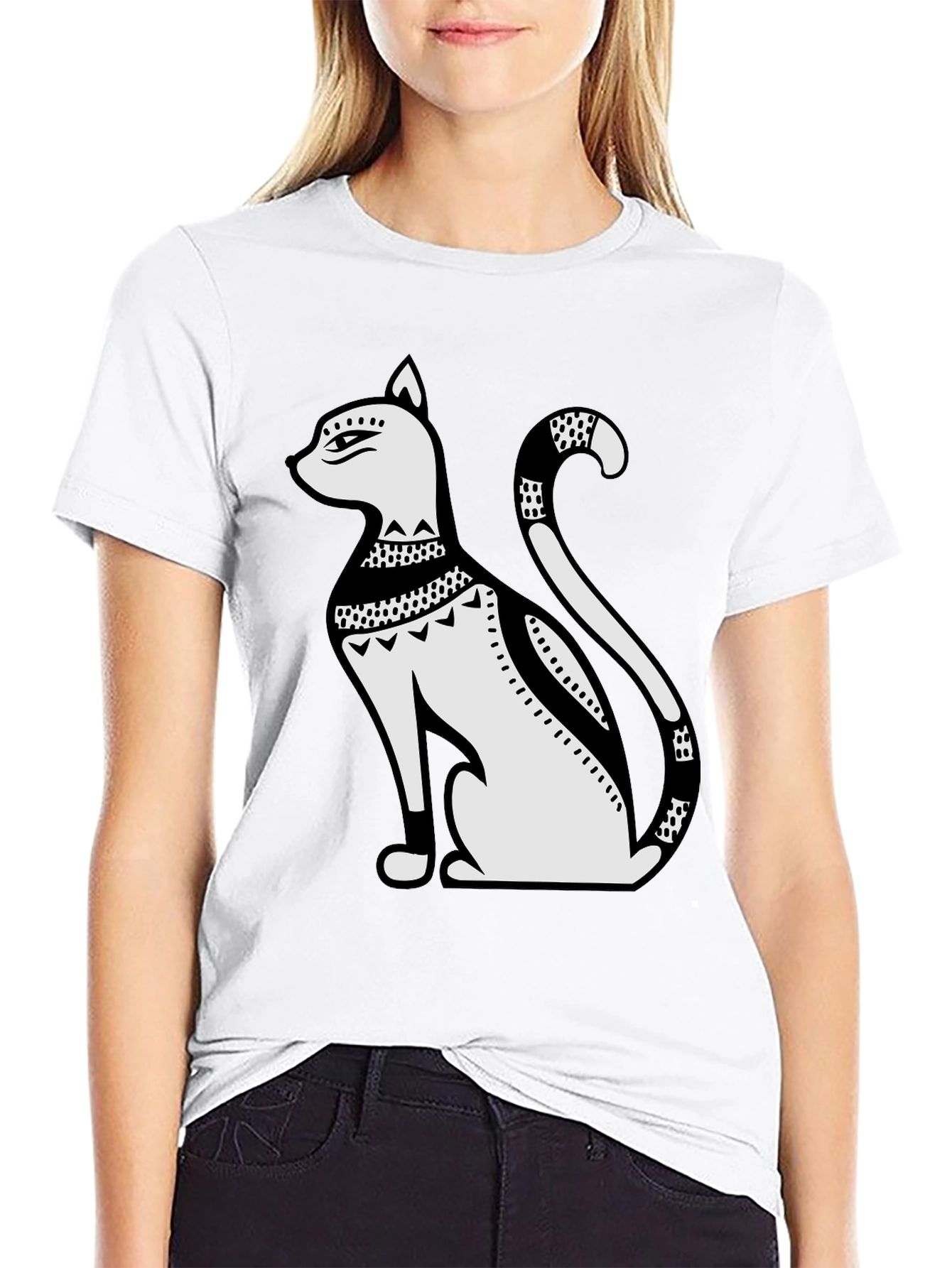 Egyptian Cat Art Graphic Tee - Black T-Shirt