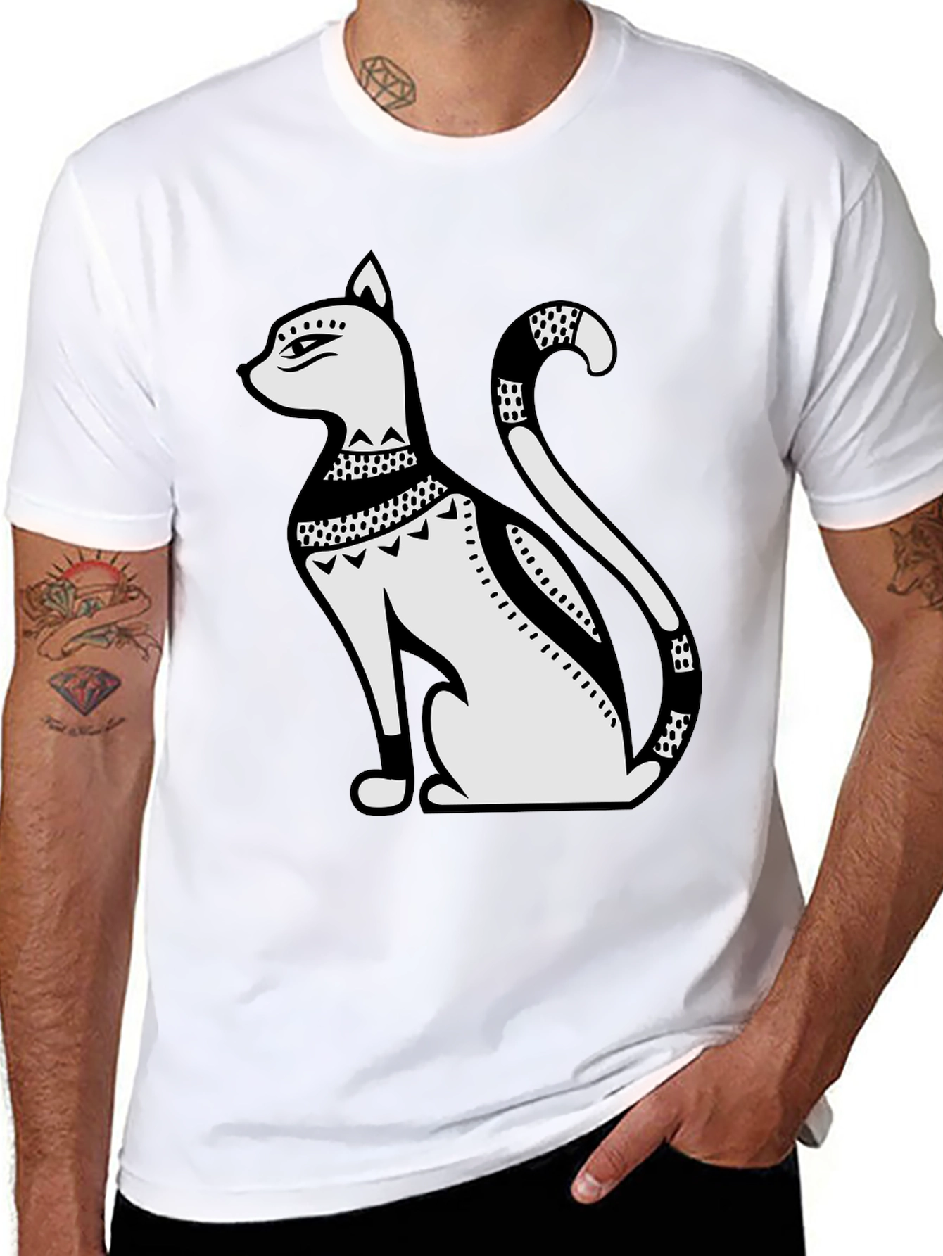 Egyptian Cat Art Graphic Tee - Black T-Shirt