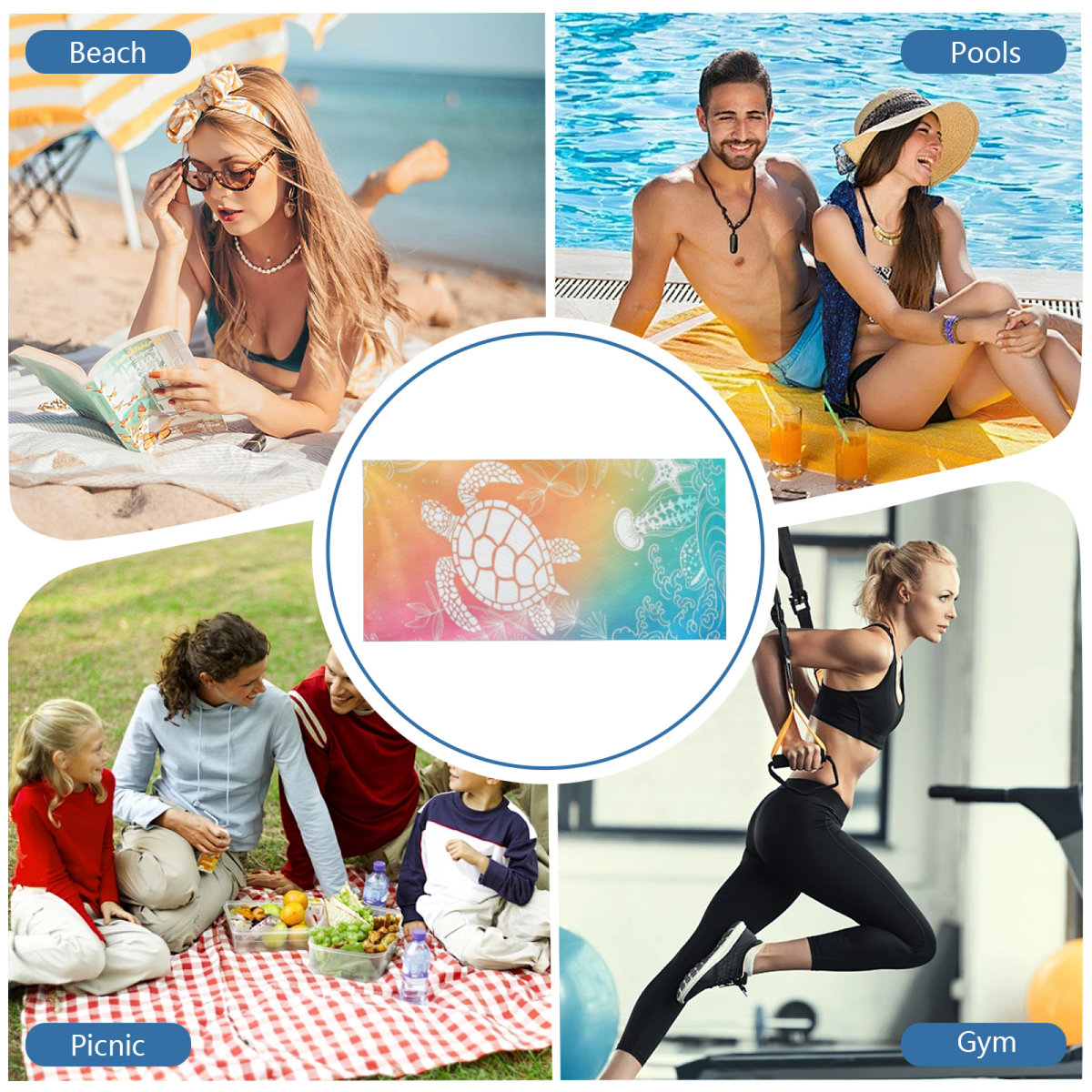 Gradient Sea Turtle Jellyfish Marine Print Beach Towel, Gentle Soft Texture & Super Absorbent, Full Range of Sizes for Comfortable Seaside Holiday Moments