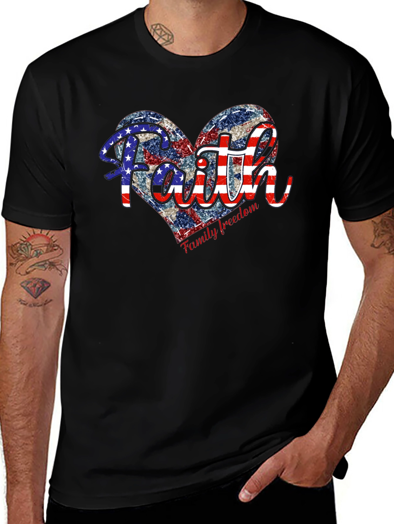 Faith Family Freedom Patriotic Heart T-Shirt