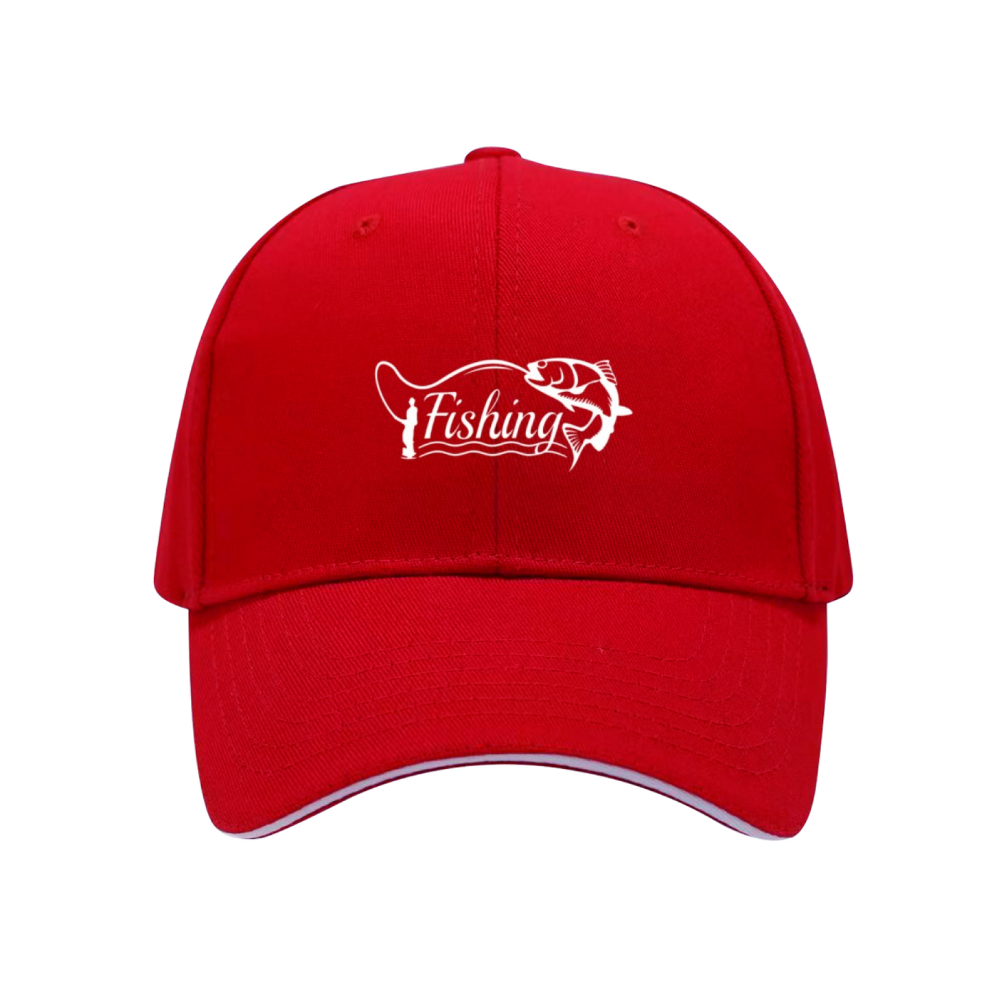 Vintage Fishing Rod & Bass Fish Red Sandwich Visor Baseball Cap, Angler Outdoor Sun Hat