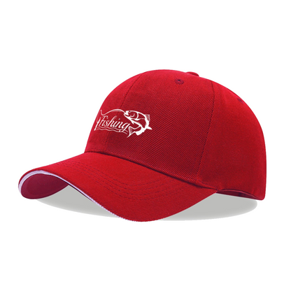 Vintage Fishing Rod & Bass Fish Red Sandwich Visor Baseball Cap, Angler Outdoor Sun Hat