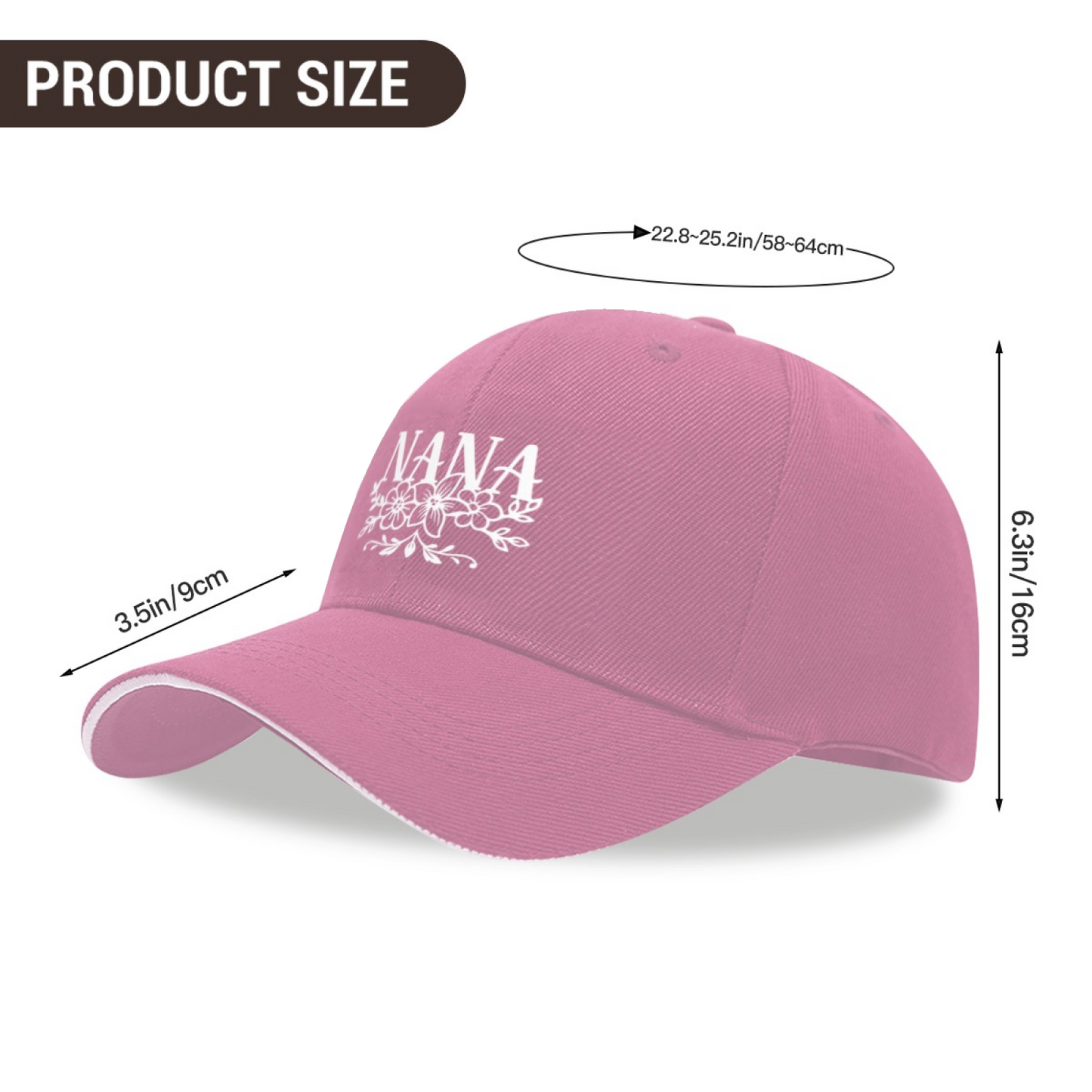 Floral NANA Soft Pink Sandwich Baseball Cap ¨C Grandma Gift Casual Sun Hat