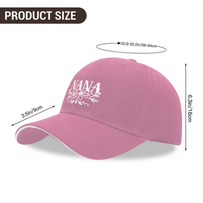 Floral NANA Soft Pink Sandwich Baseball Cap ¨C Grandma Gift Casual Sun Hat