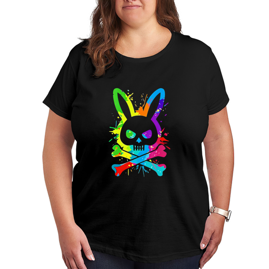 Rainbow Splash Bunny Skull Punk Cool Plus Size Women¡¯s Printed T-Shirt