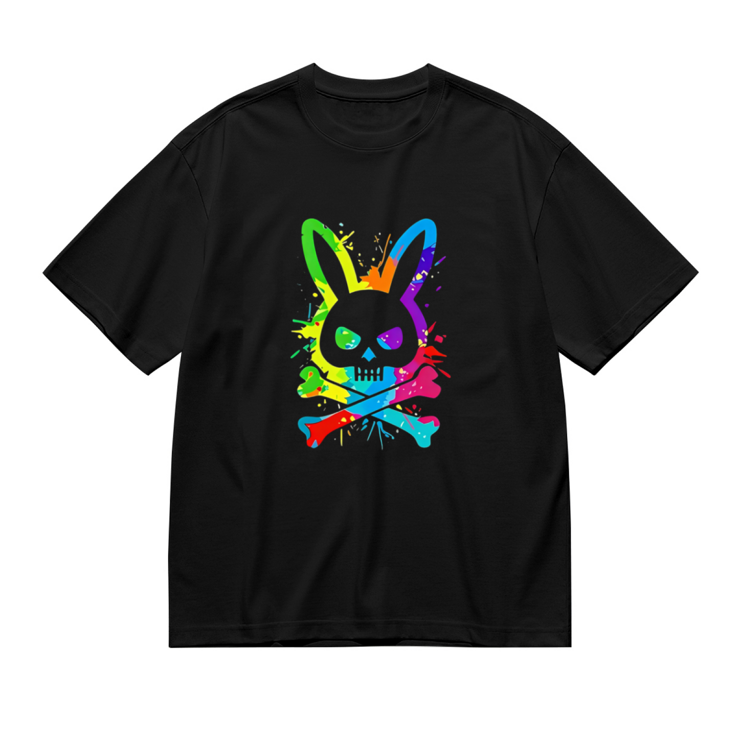 Rainbow Splash Bunny Skull Punk Cool Plus Size Women¡¯s Printed T-Shirt