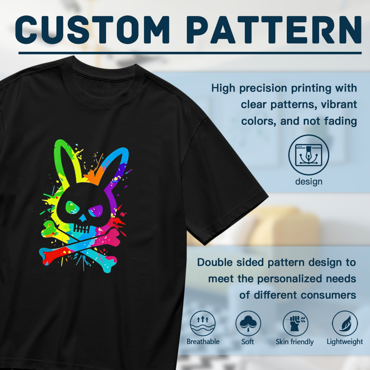 Rainbow Splash Bunny Skull Punk Cool Plus Size Women¡¯s Printed T-Shirt