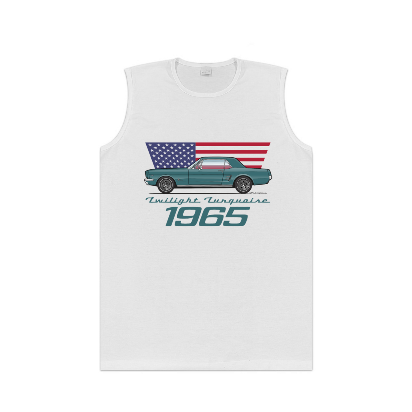 1965 Twilight Turquoise Mustang Retro US Flag Car Tank