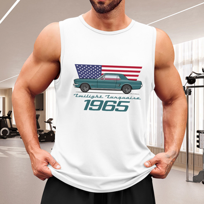 1965 Twilight Turquoise Mustang Retro US Flag Car Tank