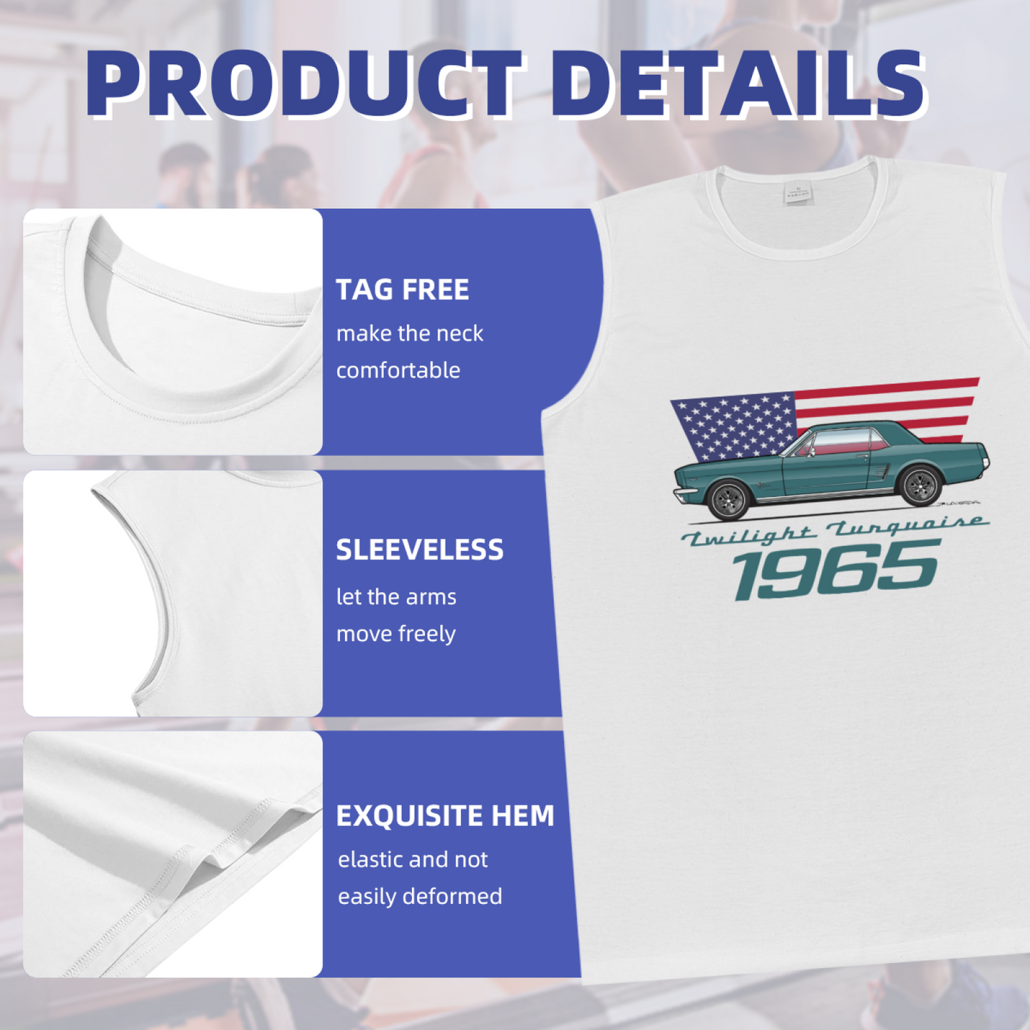 1965 Twilight Turquoise Mustang Retro US Flag Car Tank