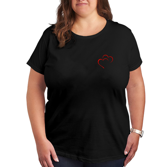 Minimalist Double Red Outline Hearts Chest Print Plus Size Women Printed T-Shirt