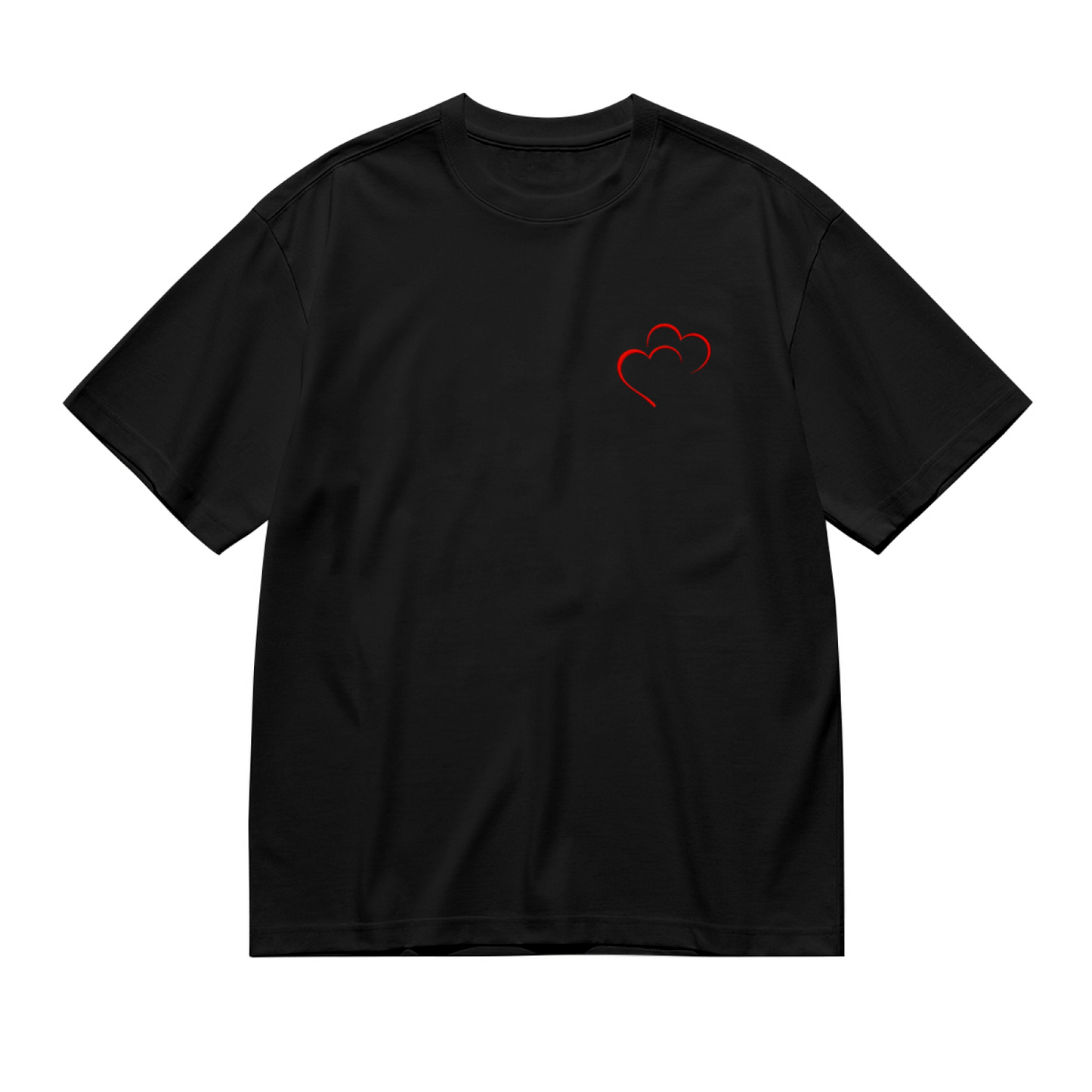 Minimalist Double Red Outline Hearts Chest Print Plus Size Women Printed T-Shirt