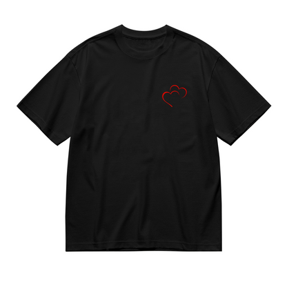 Minimalist Double Red Outline Hearts Chest Print Plus Size Women Printed T-Shirt