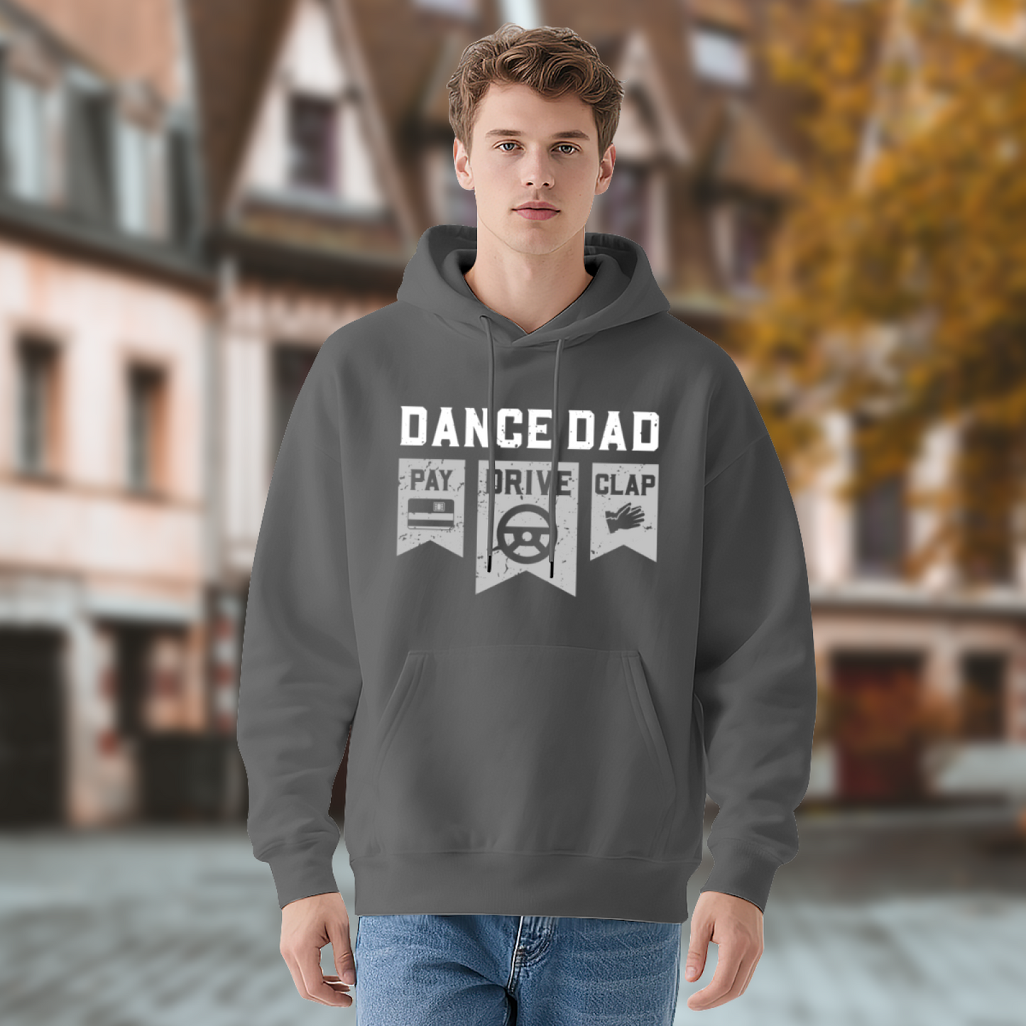 Dance Dad Pay Drive Clap Retro Banner Hoodie, Parent Theme Relaxed Comfort Hoodie