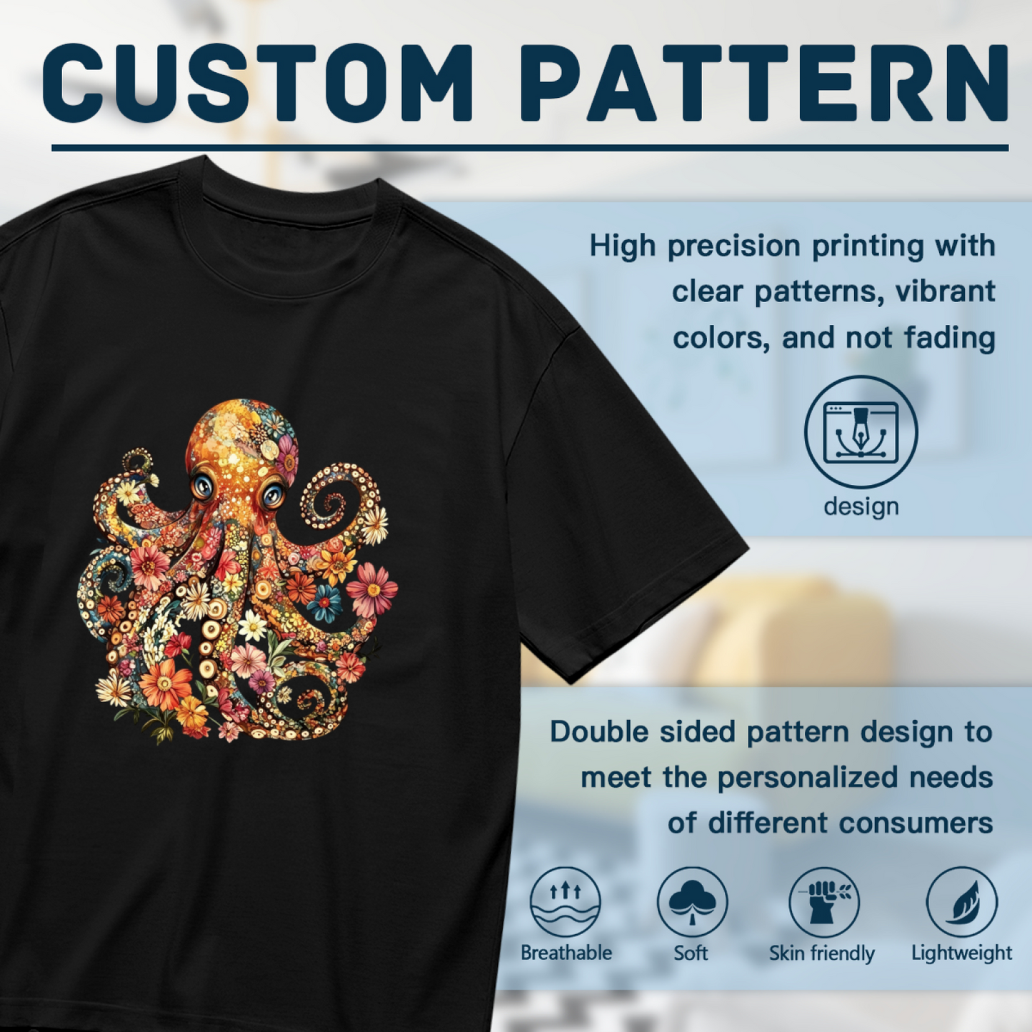 Boho Floral Octopus Vintage Art Plus Size Women Graphic Tee