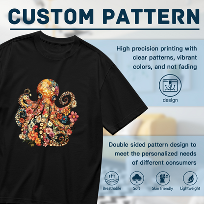 Boho Floral Octopus Vintage Art Plus Size Women Graphic Tee