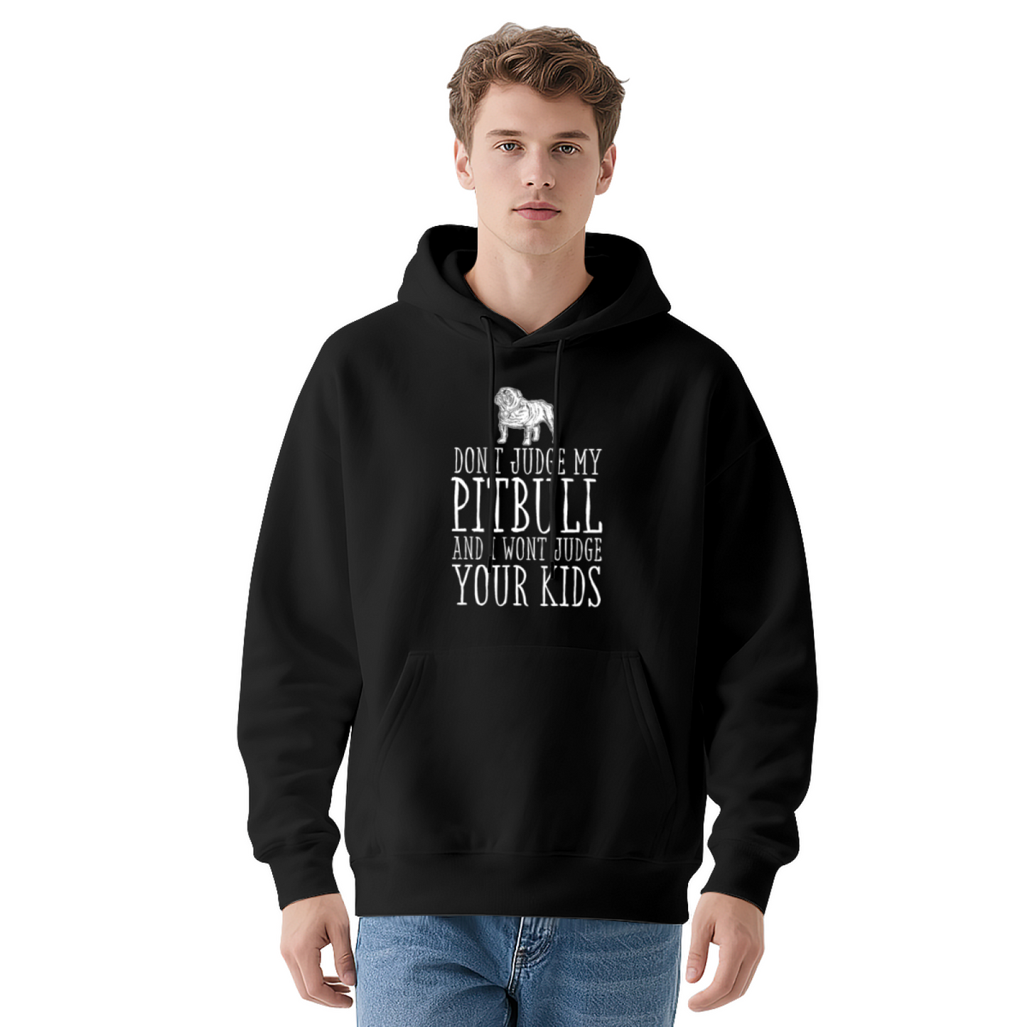 Don¡¯t Judge My Pitbull Dog Lover Graphic Hoodie, Warm Men¡¯s Pullover