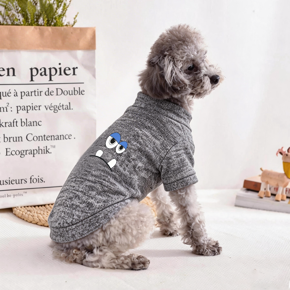 Funny Big Eyed Monster Heather Gray Dog Cardigan Sweater