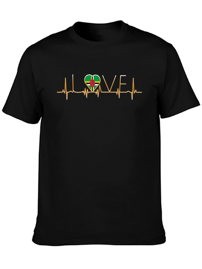 I Love Dominica T-Shirt Dominica Flag Heartbeat Tee