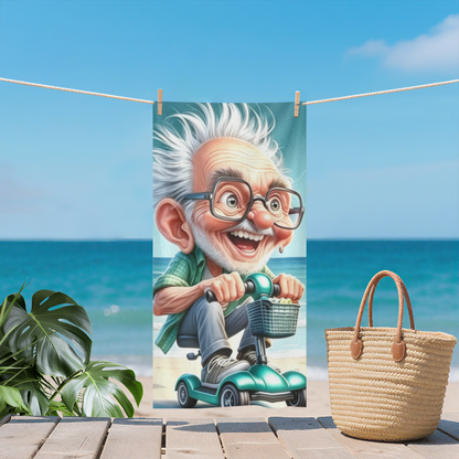 Whimsical Cartoon Grandpa Scooter Beach Towel, Cloud Soft Touch & High Water Absorbency, Multiple Length Sizes Bring Playful Comfort to Every Seaside Trip